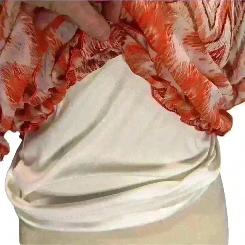 IZ Byer early Y2K rust and white blouse with elastic waist size small - Picture 6 of 10